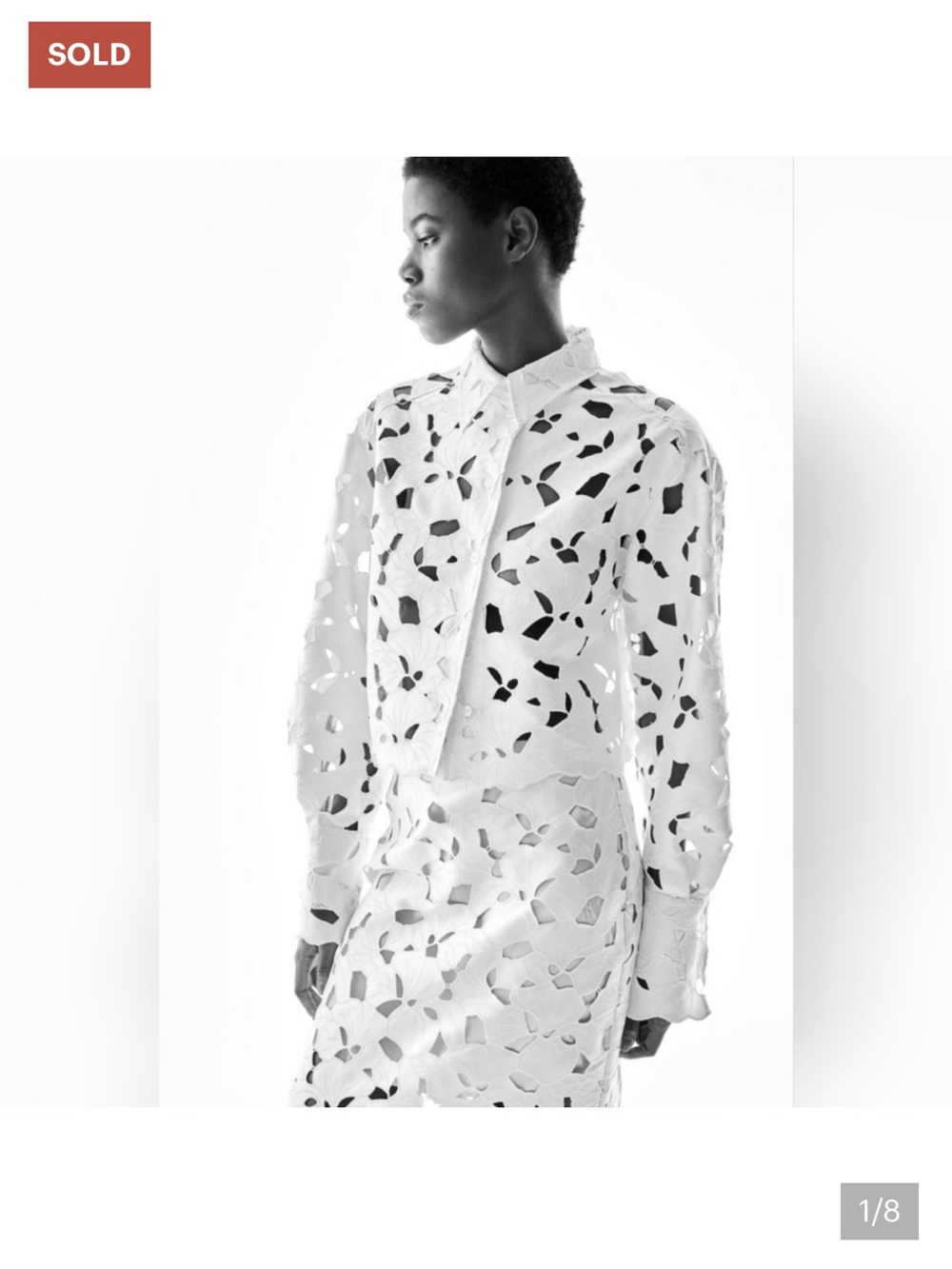 New H&M Satin Button-Up Shirt Blouse with Eyelet Embroidery White s. NWT